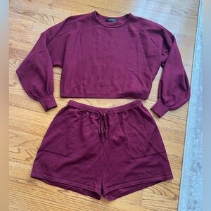 TeCrew Women's Burgundy Loungewear Shorts Set Size L